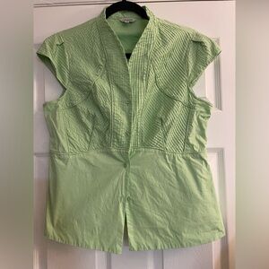 J. Peterman textured Green sleeveless Button-Up cotton Blouse size 14